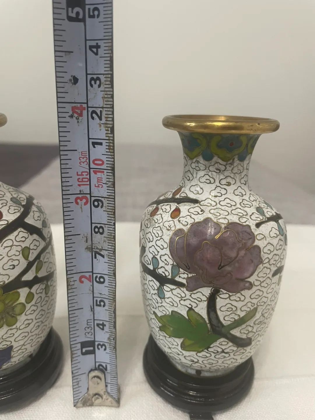 Pair of Cloisonné Vases with Stands image indicator(6)