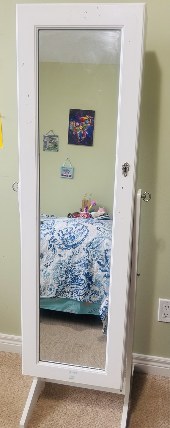 White Full Length Armoire Jewelry Mirror