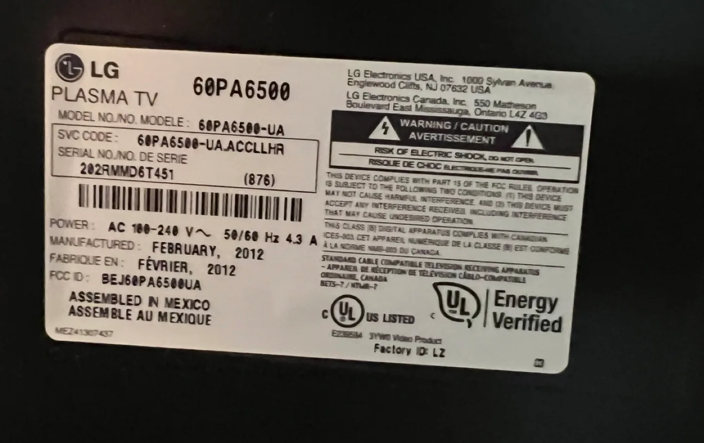 LG 60PA6500 Plasma TV - 60 inch image indicator(2)