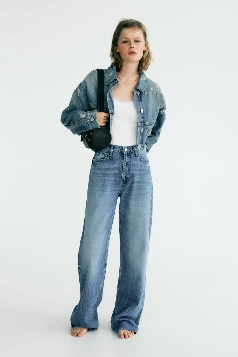 Zara Blue Wide Leg Jeans full length , size 32(CA 14) thumbnail
