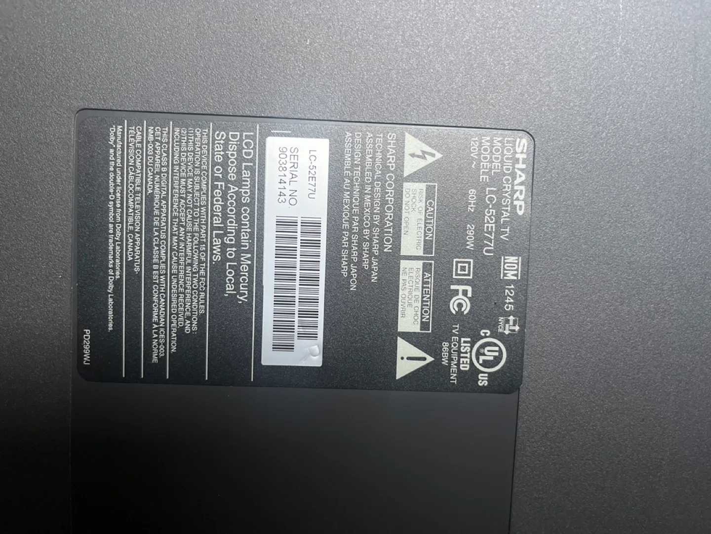 Sharp Aquos LC-52E7TU 52-inch LCD TV image indicator(3)