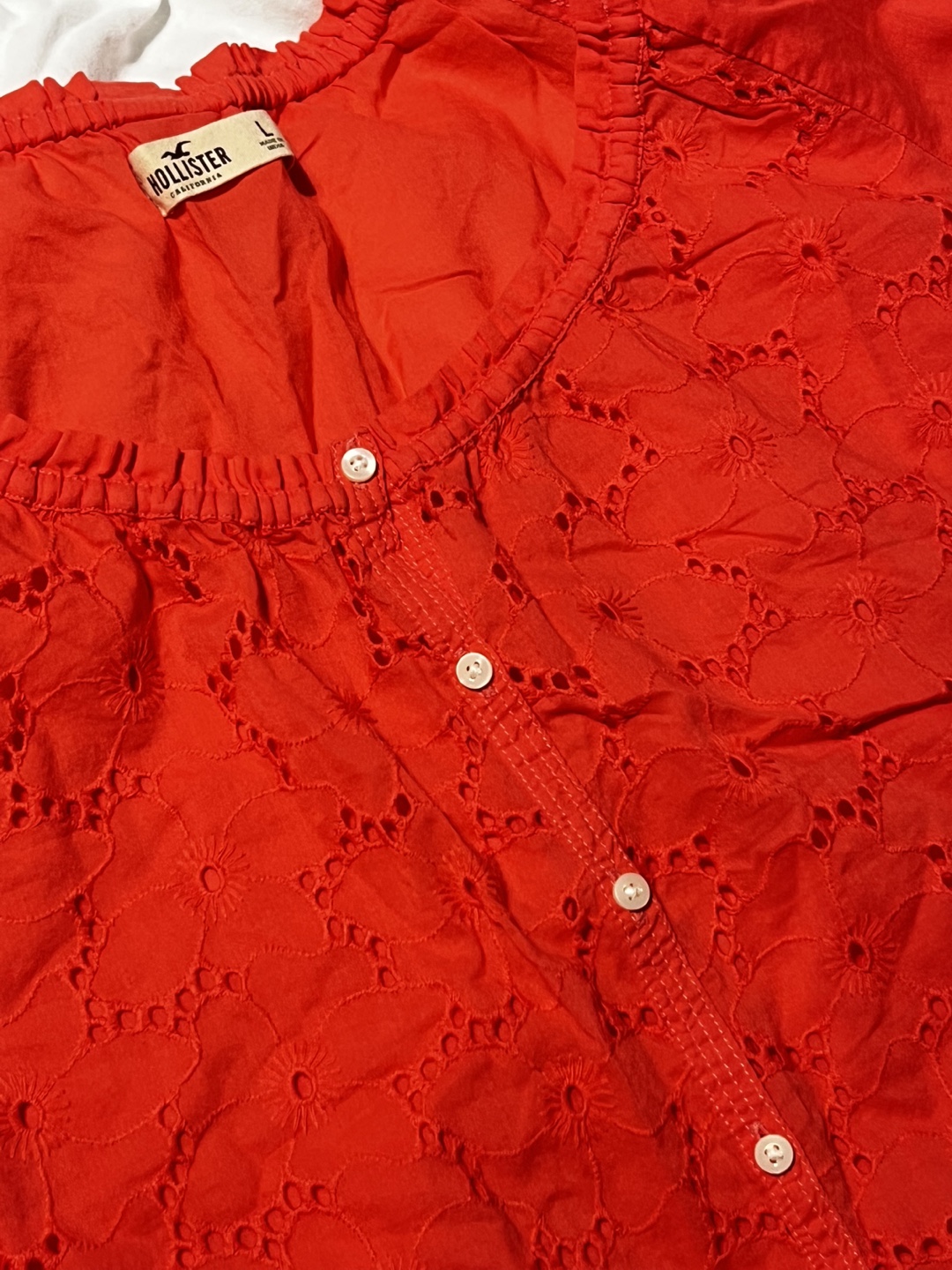 Hollister Co. Red Eyelet Blouse Size L - photo 2