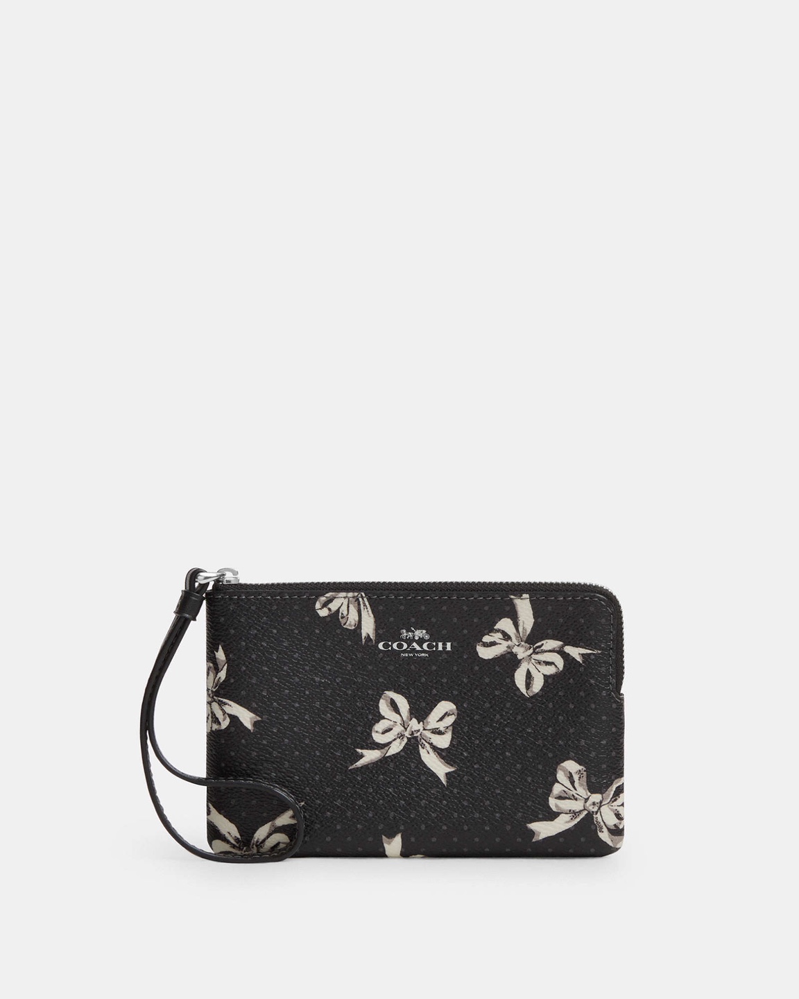 Coach Corner Zip Wristlet With Bow Print