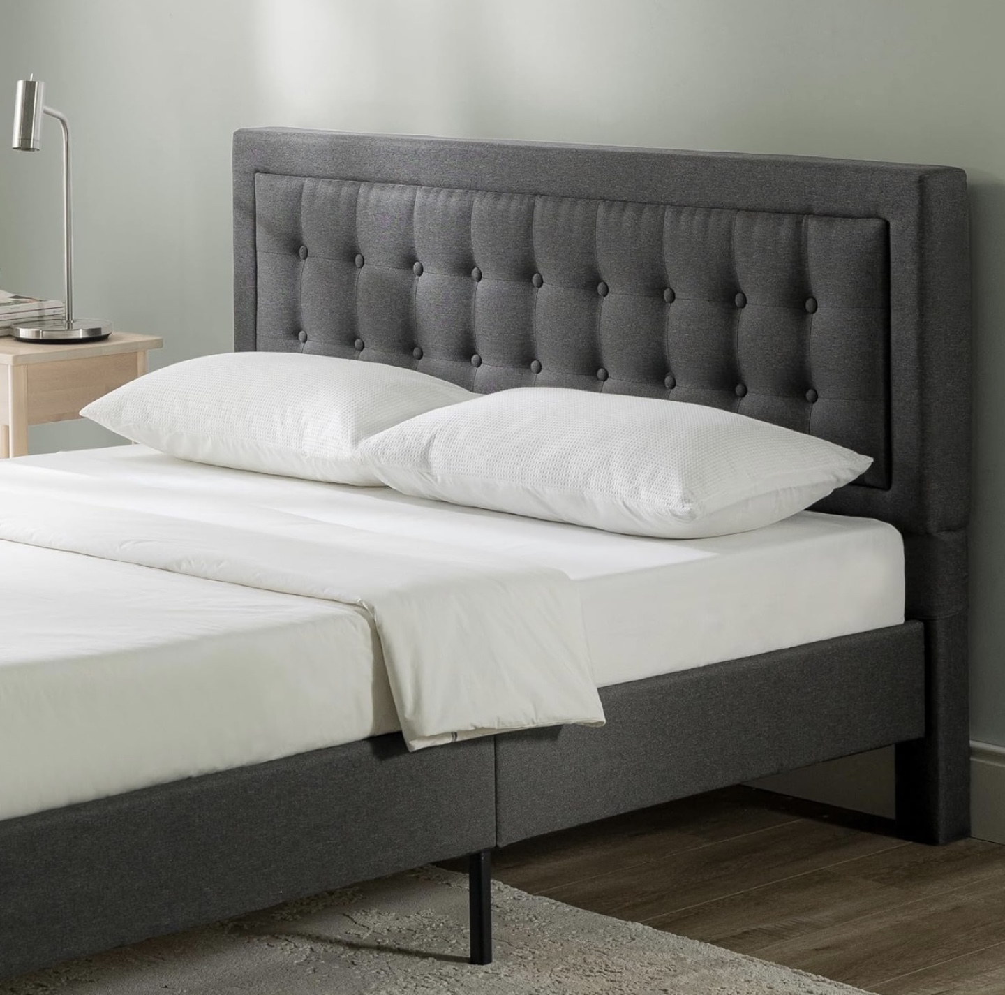 King-size upholstered bed frame, dark grey - photo 2