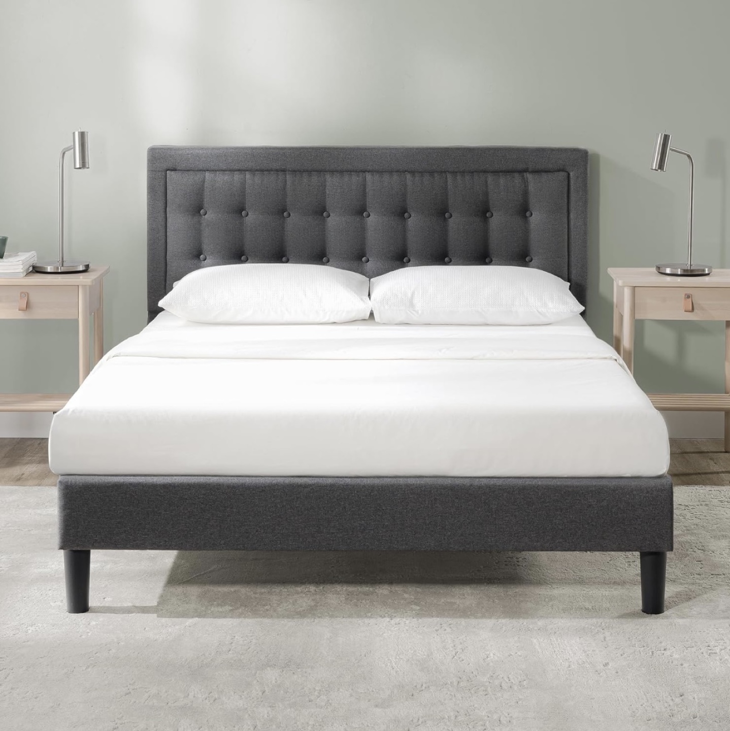 King-size upholstered bed frame, dark grey