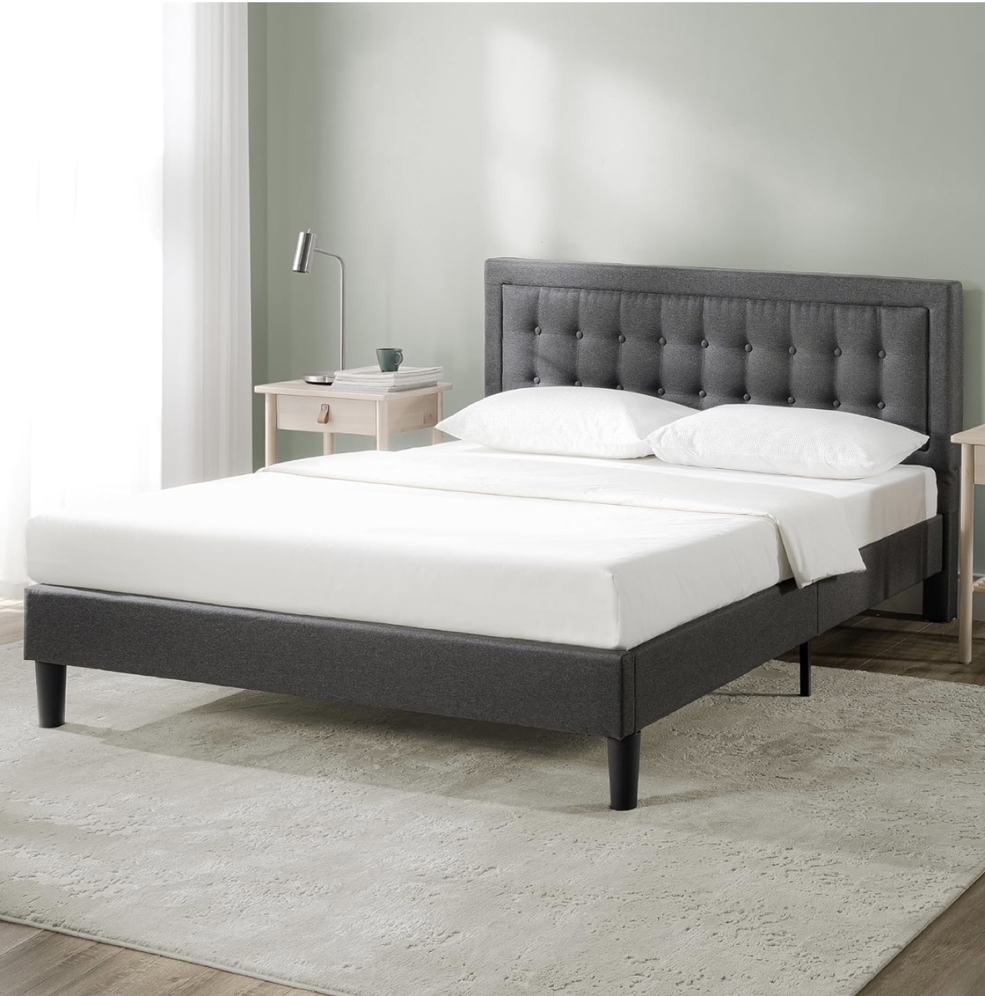 King-size upholstered bed frame, dark grey - photo 3