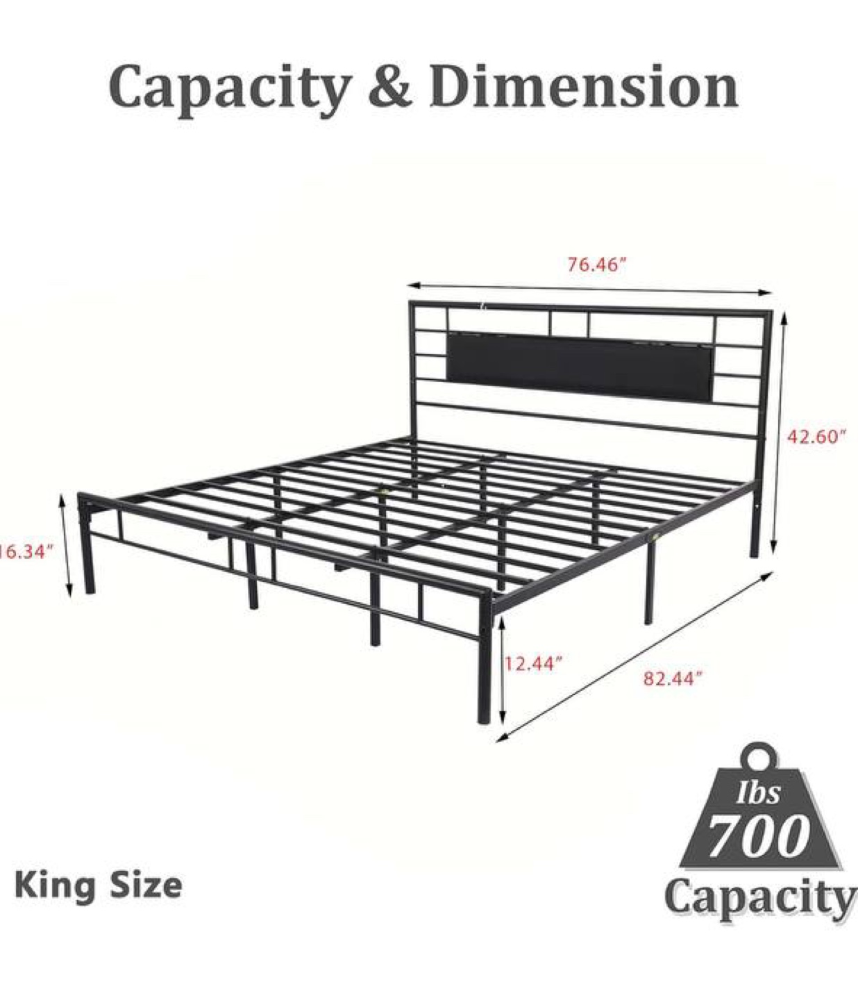 King Size Metal Platform Bed Frame - Black - photo 4