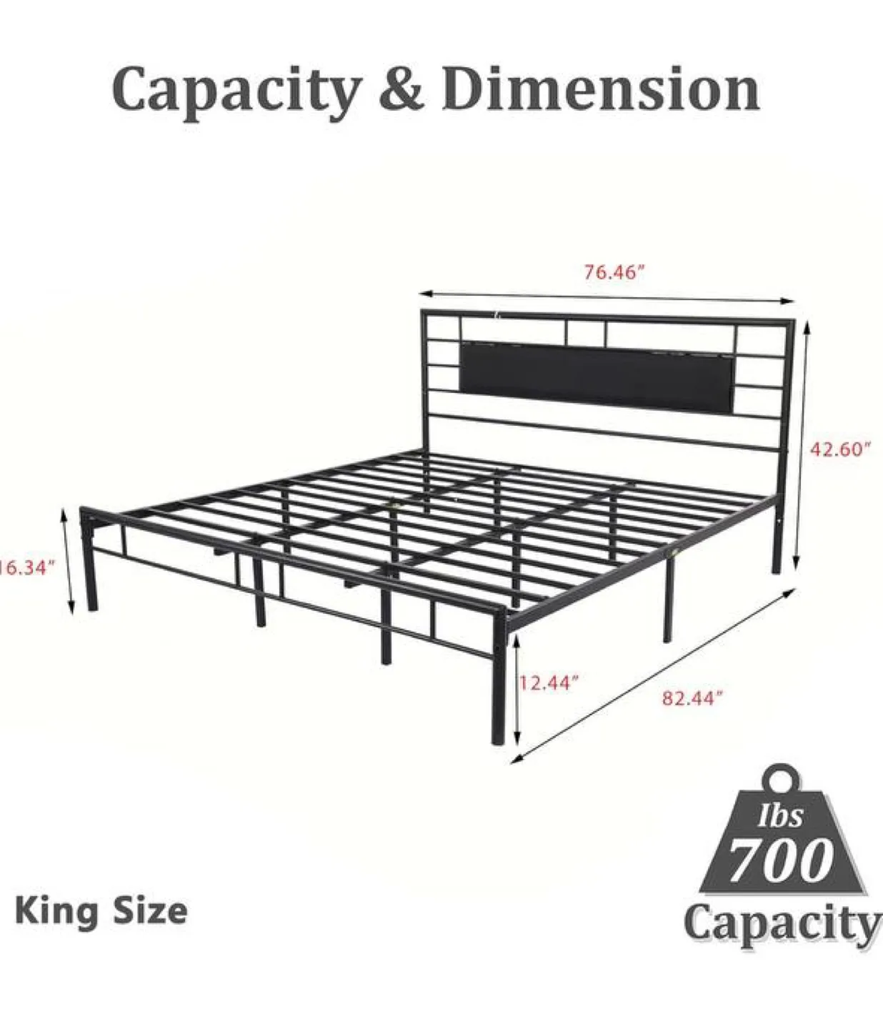 King Size Metal Platform Bed Frame - Black image indicator(4)