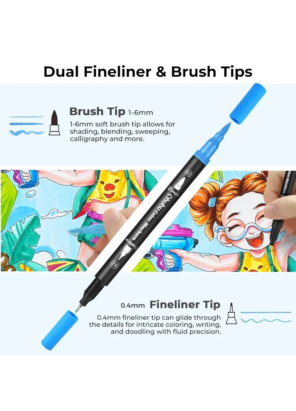 100 Color Dual Brush Markers: image indicator(4)