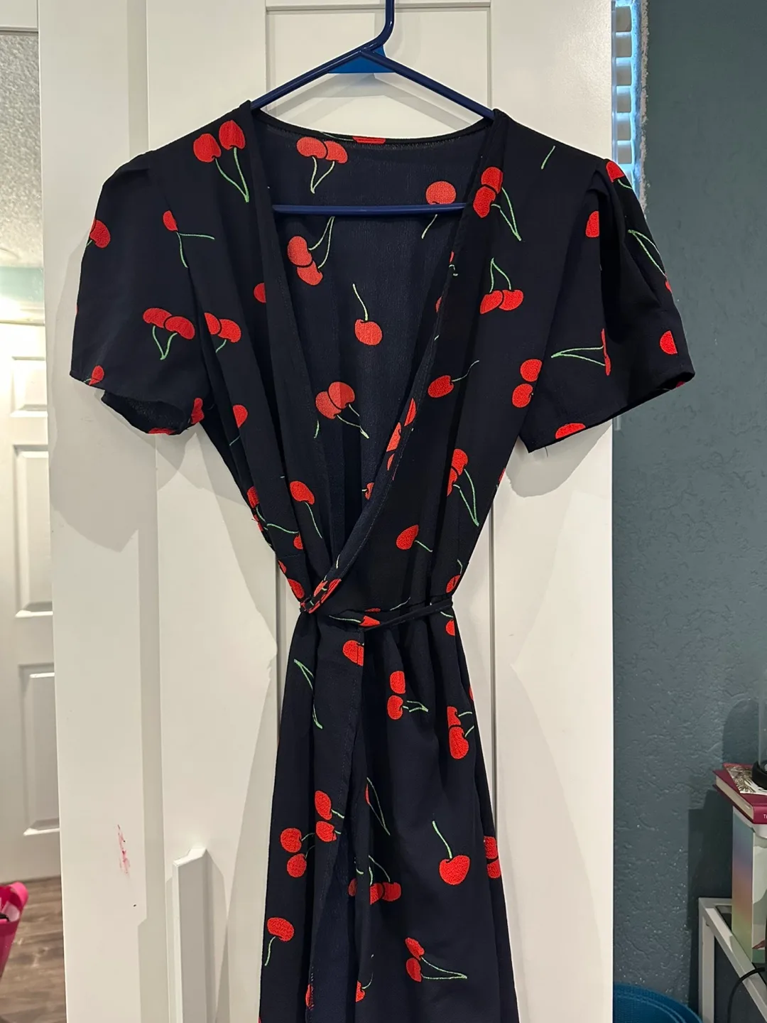 Cherry Print Wrap Dress thumbnail