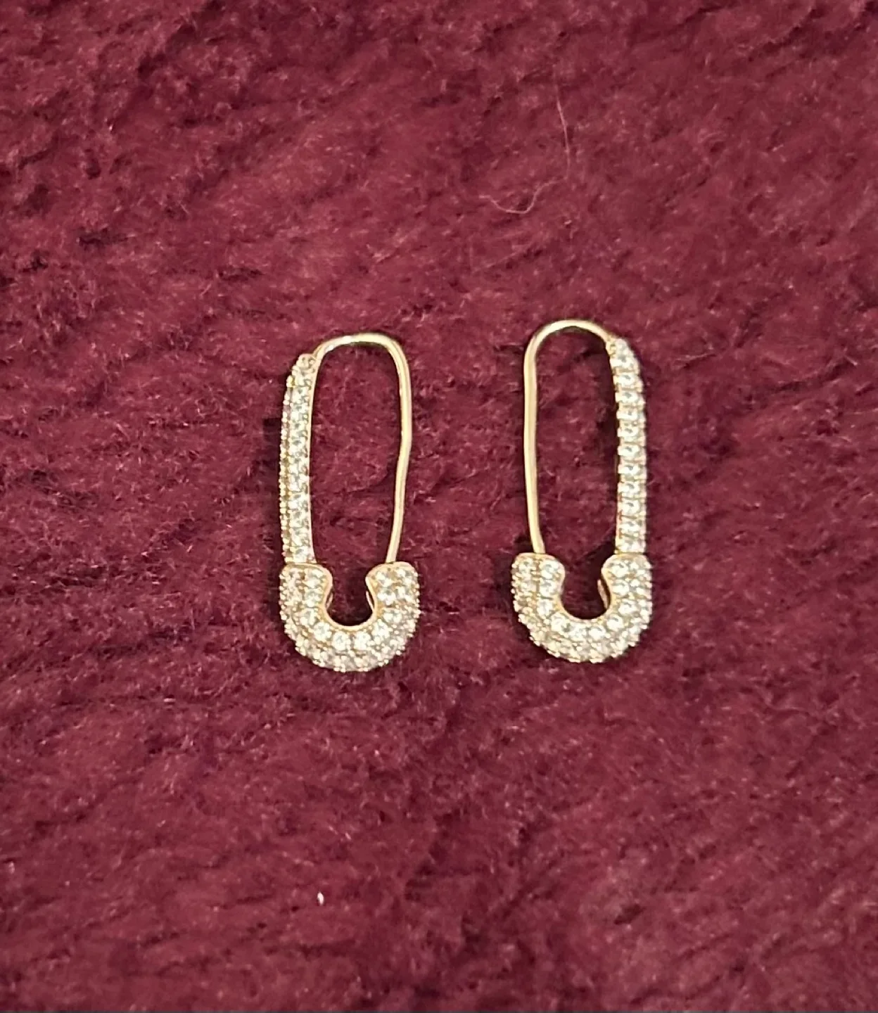 Gold Safety Pin Earrings with Cubic Zirconia image indicator(4)
