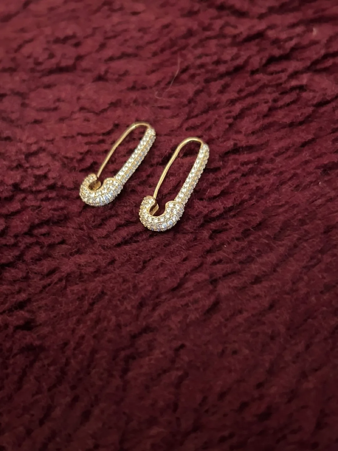 Gold Safety Pin Earrings with Cubic Zirconia image indicator(3)