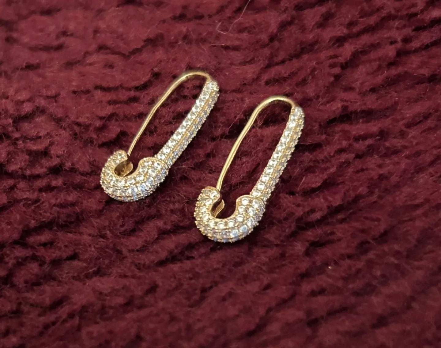 Gold Safety Pin Earrings with Cubic Zirconia image indicator(5)