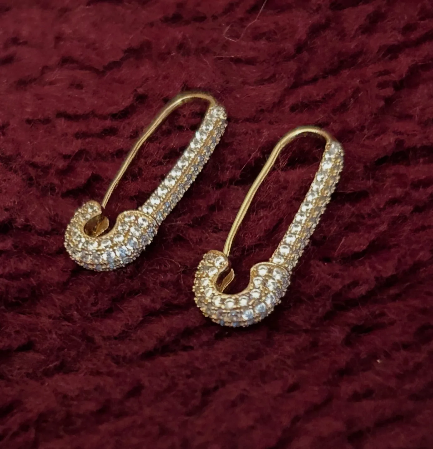 Gold Safety Pin Earrings with Cubic Zirconia image indicator(2)