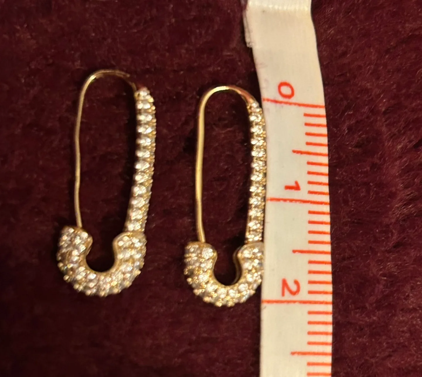 Gold Safety Pin Earrings with Cubic Zirconia image indicator(8)