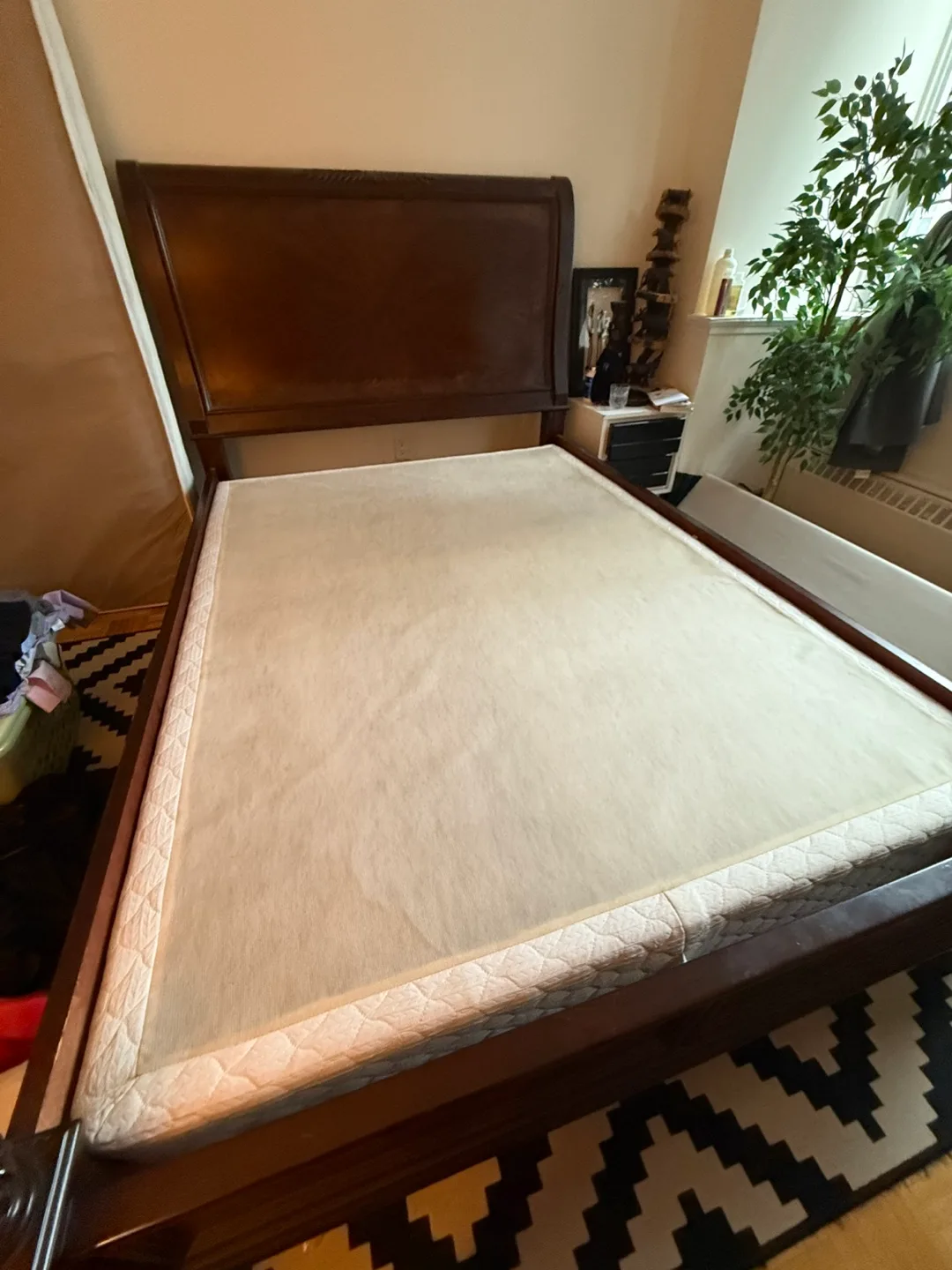 Queen Bed Frame with box spring- Dark Wood thumbnail