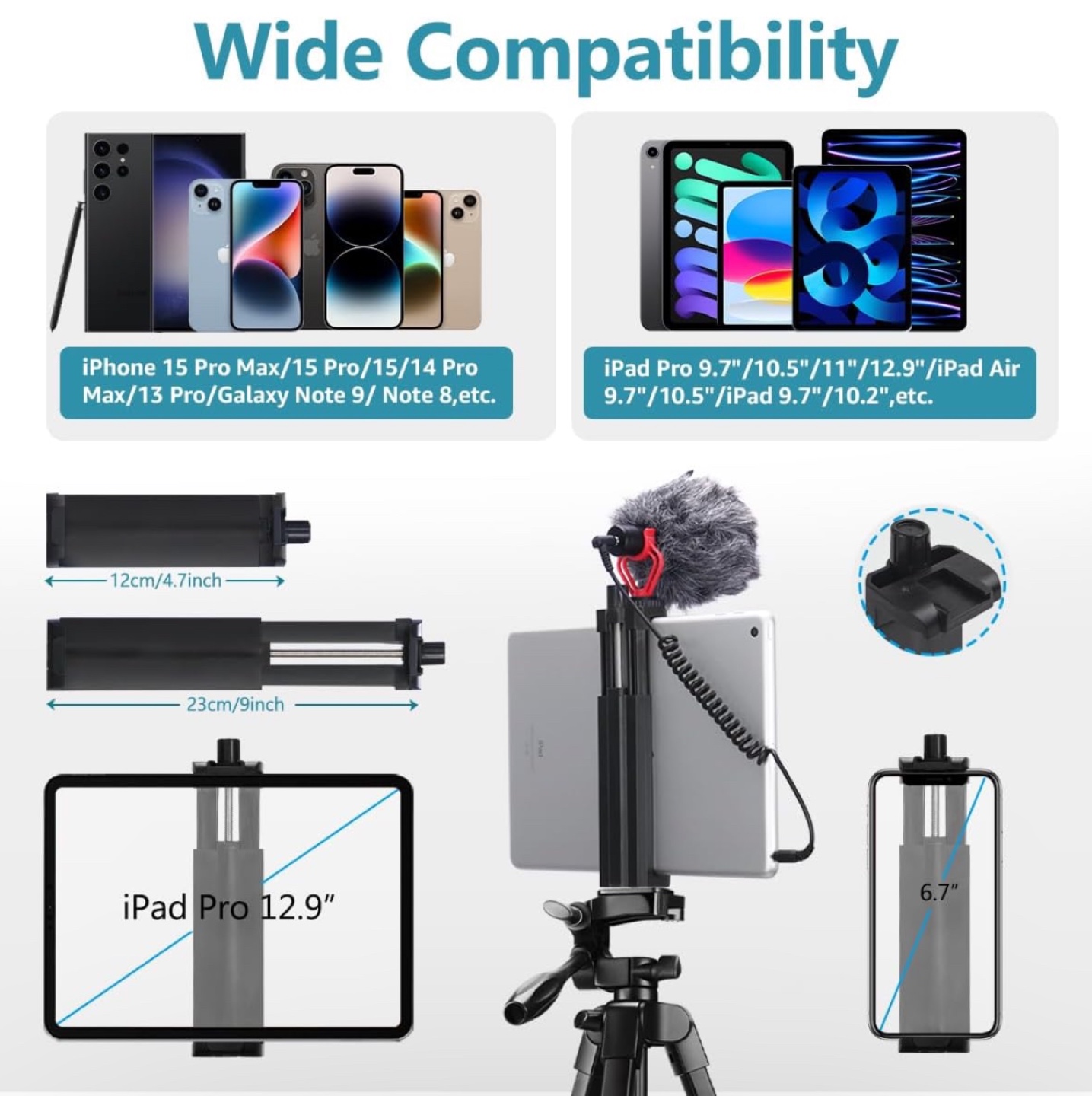 73-inch Portable Tripod Stand for Phone, Tablet, Camera - photo 3