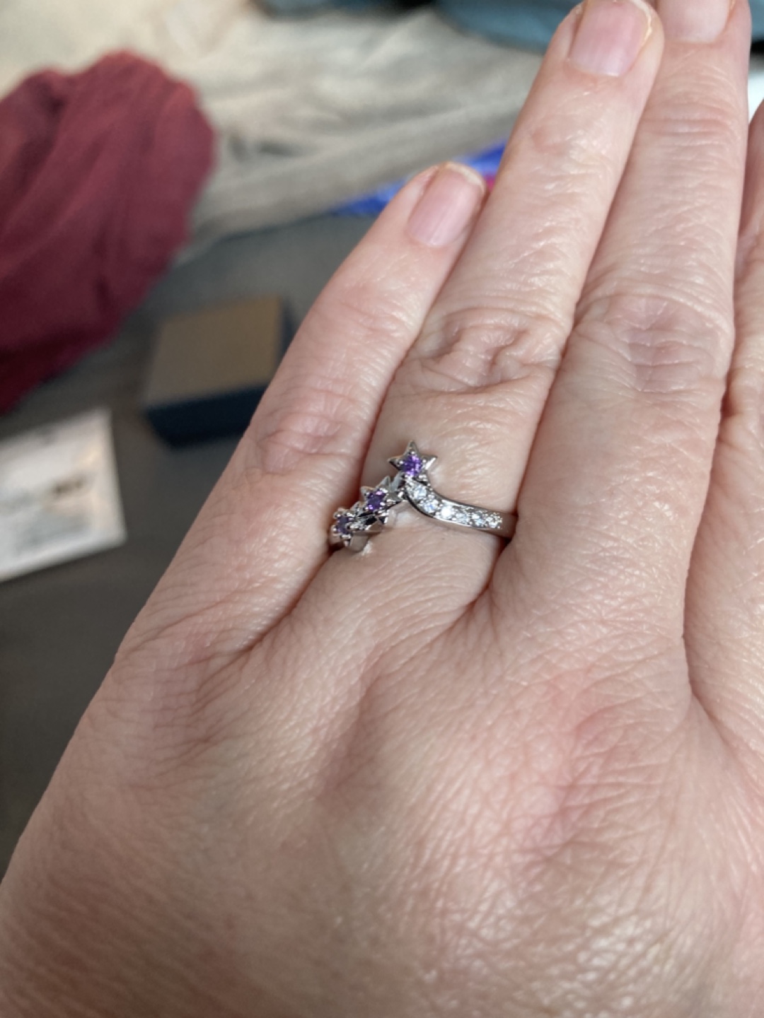 925 Sterling Silver Amethyst and CZ star ring