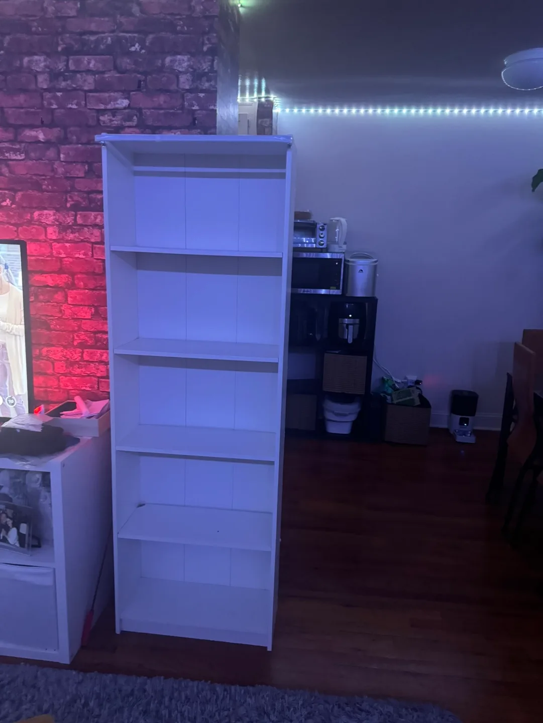 White Bookshelf Room Divider with NICETOWN Curtains image indicator(3)