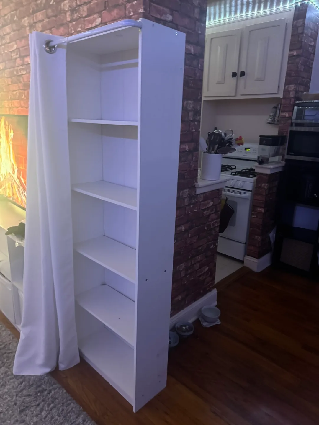 White Bookshelf Room Divider with NICETOWN Curtains image indicator(2)