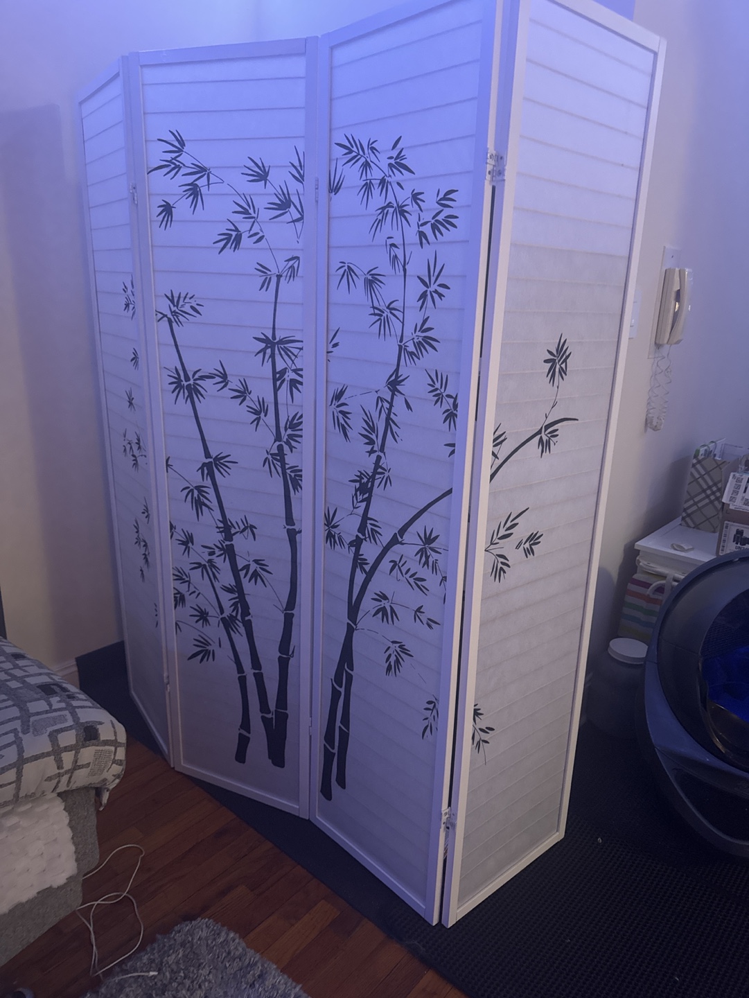 White Room Divider Screen with Bamboo Design