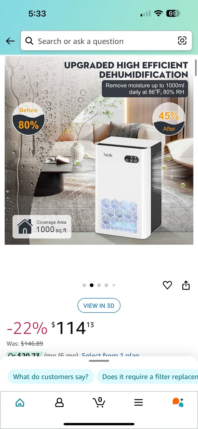 NEW ToLife Dehumidifier, 95 OZ Water Tank image indicator(8)