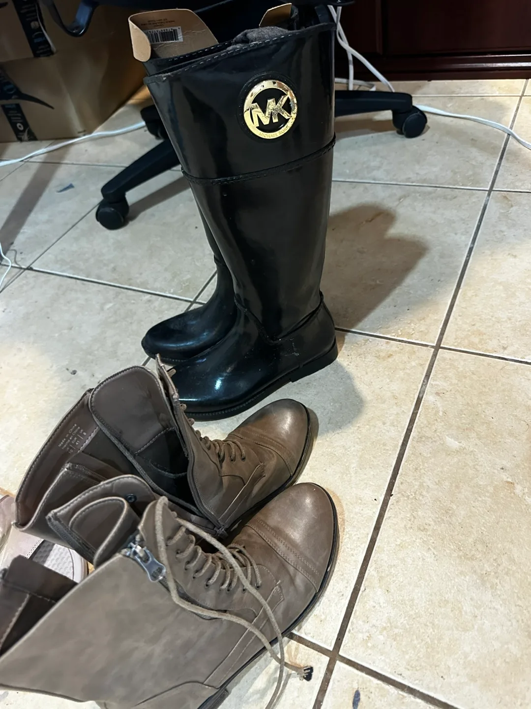 Michael Kors Black Rain Boots & Brown Lace-Up Boots thumbnail