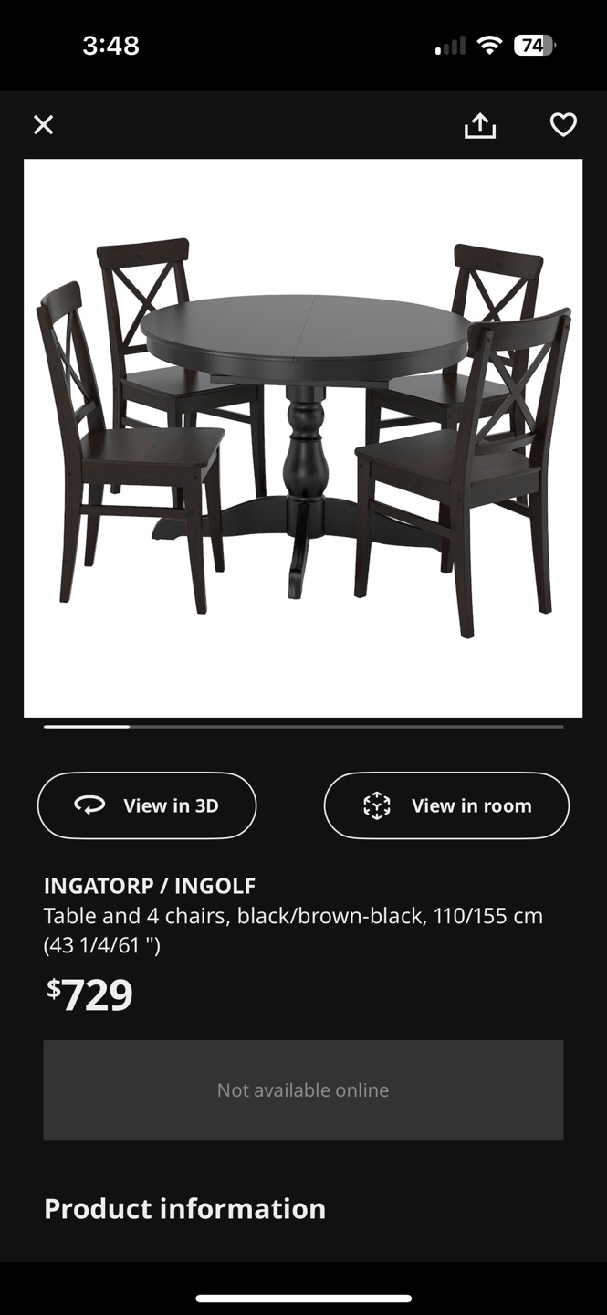 IKEA Ingatorp/Ingolf Dining Set - Table and 4 Chairs
