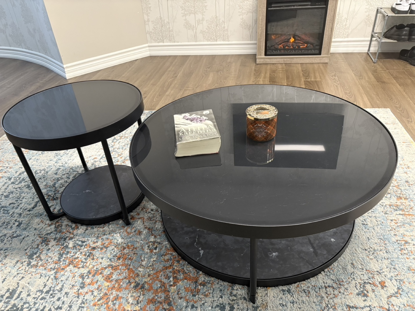 IKEA FRÖTORP Coffee & Side Table Set - Black Glass & Marble - photo 4