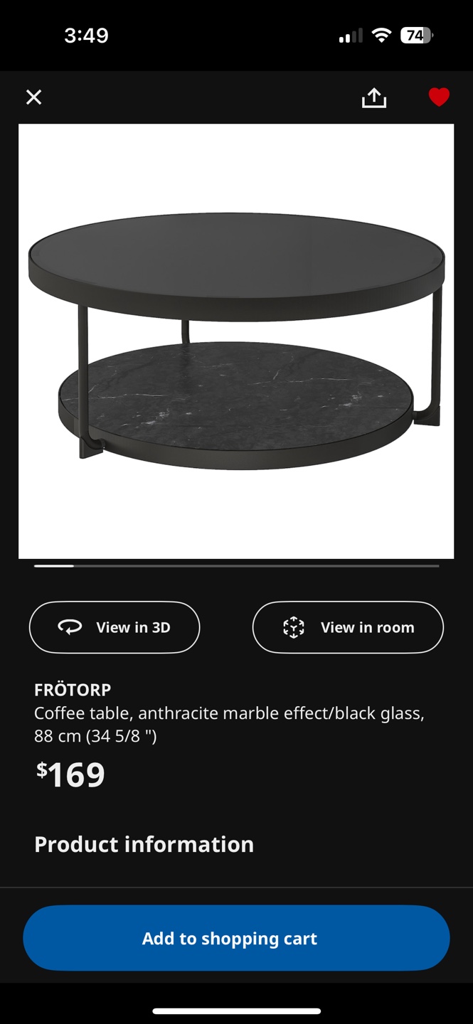 IKEA FRÖTORP Coffee & Side Table Set - Black Glass & Marble - photo 2