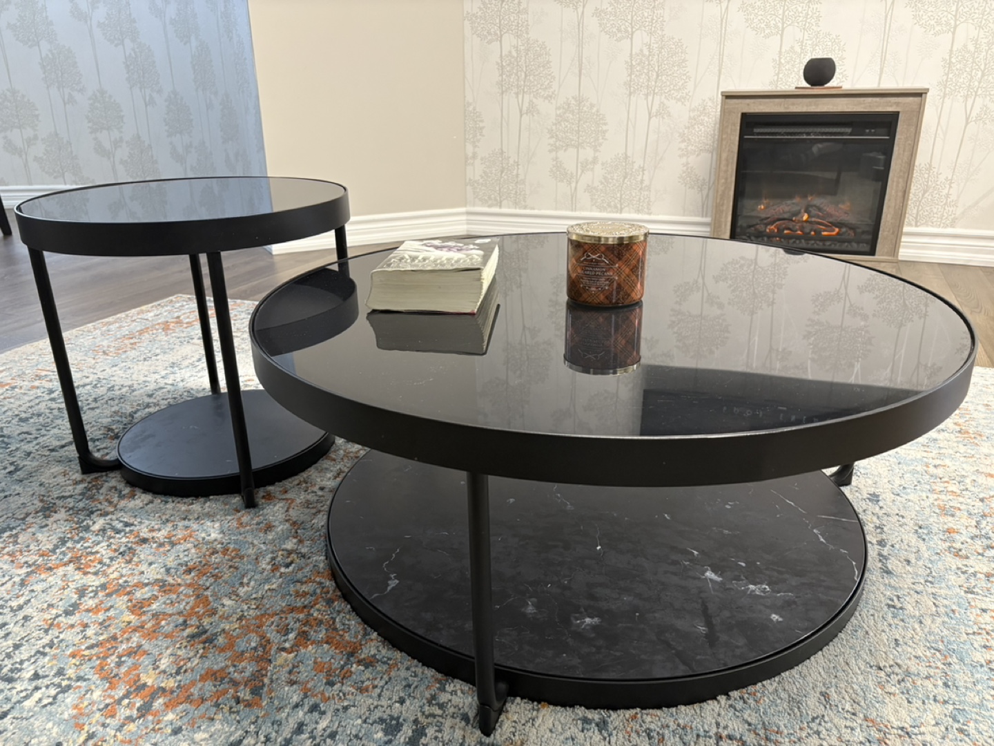 IKEA FRÖTORP Coffee & Side Table Set - Black Glass & Marble - photo 3