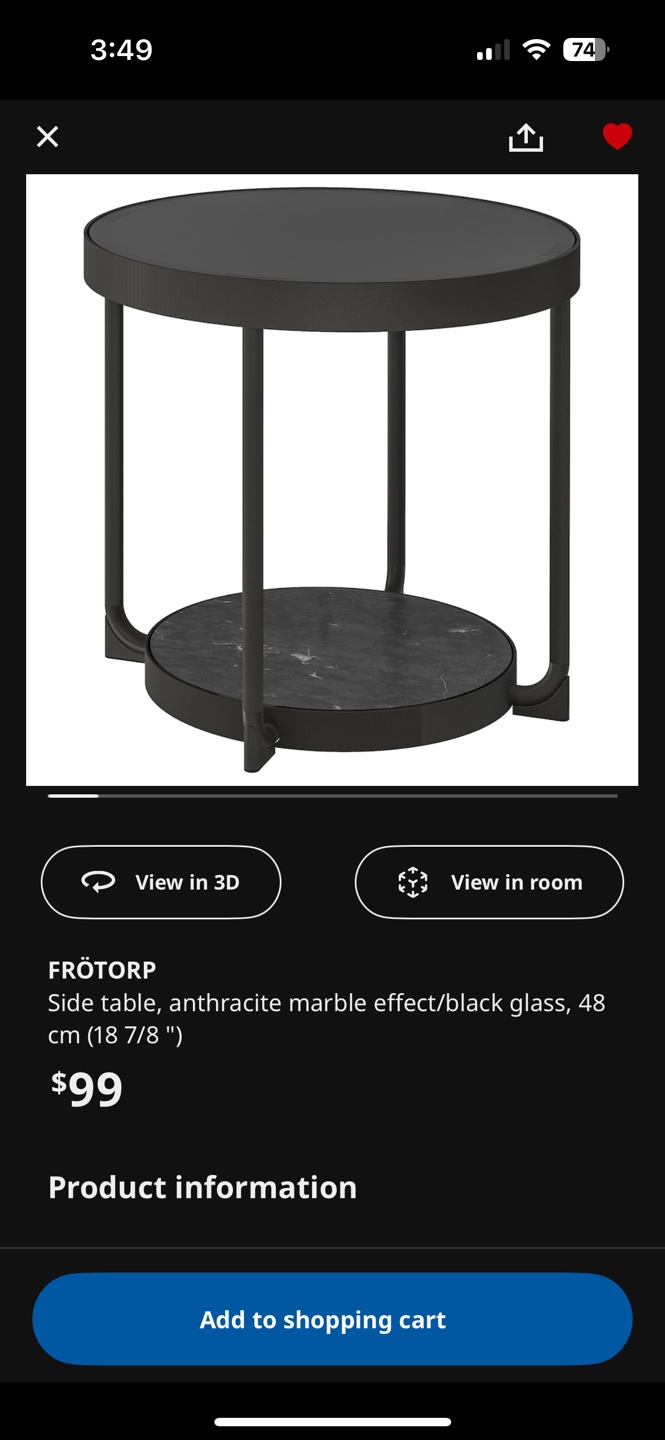 IKEA FRÖTORP Coffee & Side Table Set - Black Glass & Marble