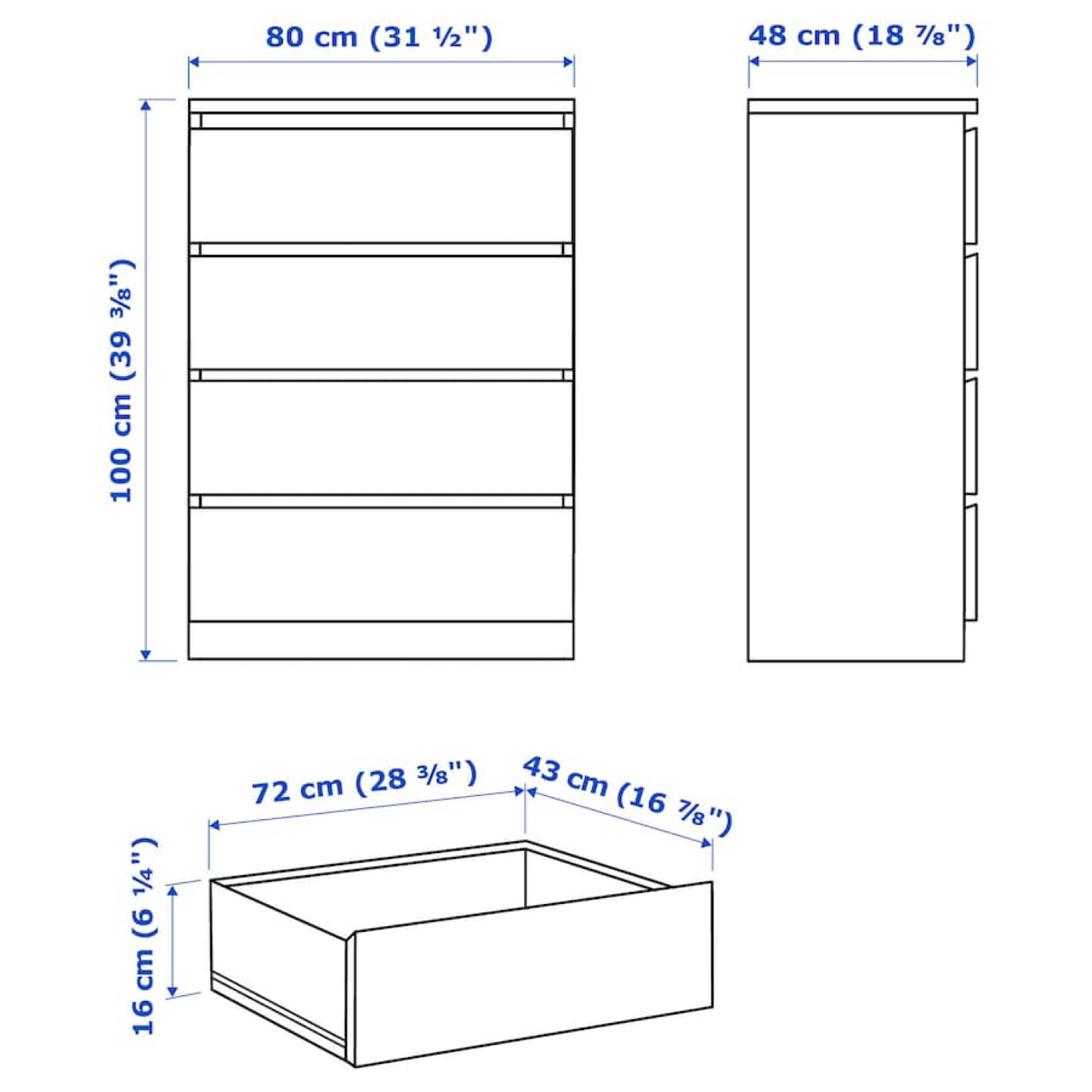 IKEA MALM 4-Drawer Chest - White - photo 3
