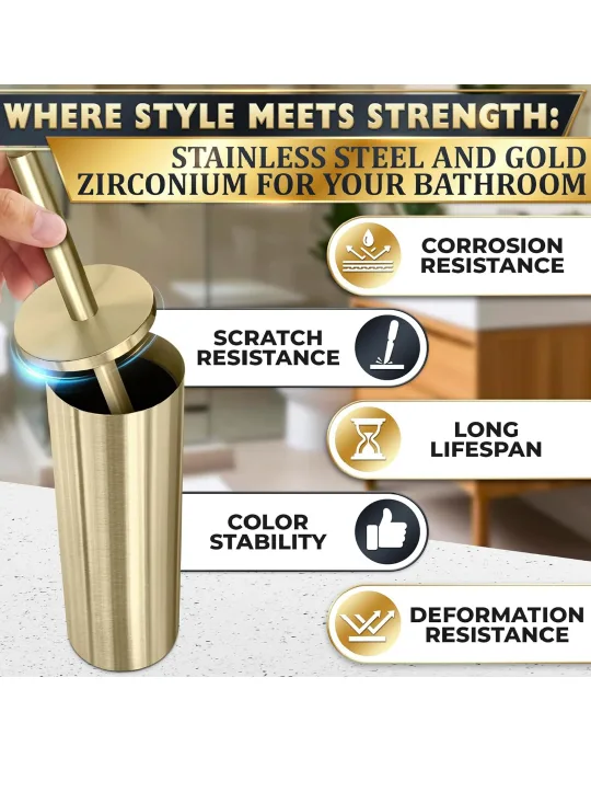 Gold Toilet Brush and Holder Set image indicator(3)