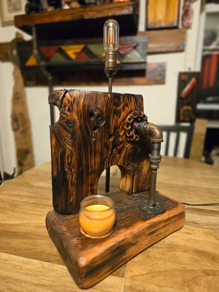 Rustic Reclaimed Wood and Pipe Desk Lamp image indicator(6)