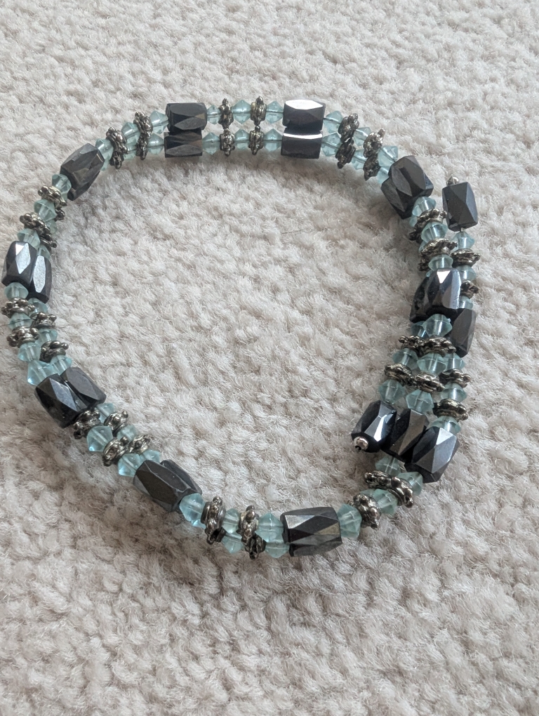 Unique Hematite and Aqua Adjustable Magnetic Bracelet