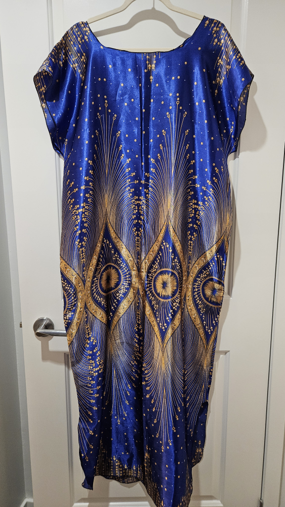 Blue and Gold Satin Kaftan, Brand new