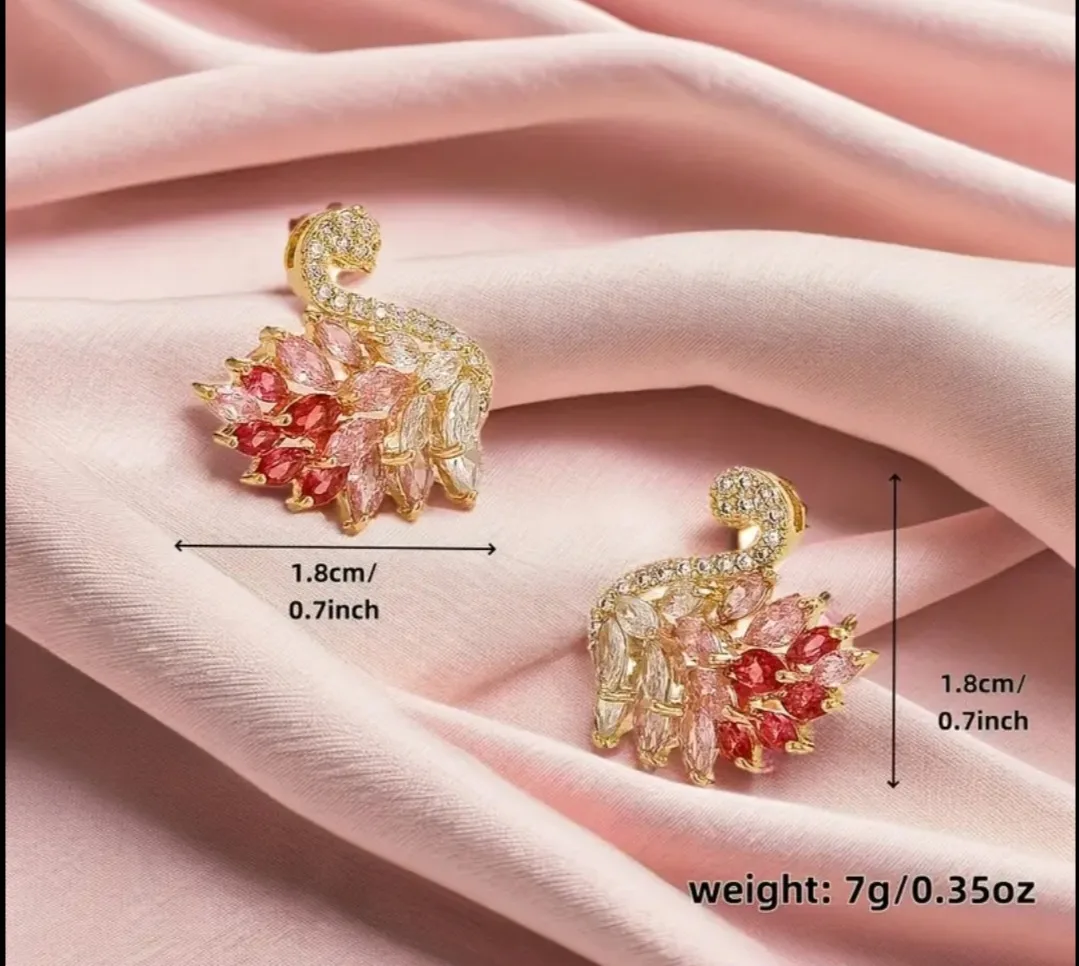 BNIB Elegant Swan Stud Earrings with Zirconia #ThriftyPicks image indicator(7)