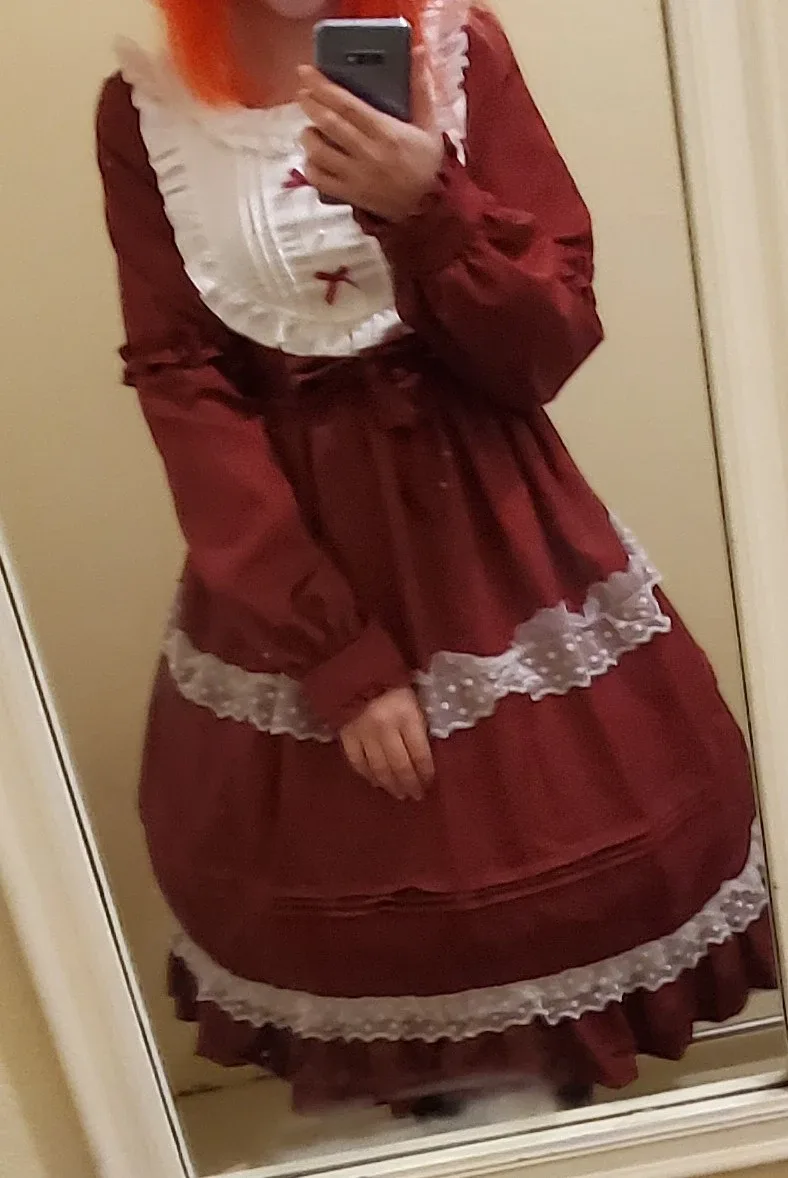 Red long vintage Lolita style dress size S with petticoat image indicator(2)