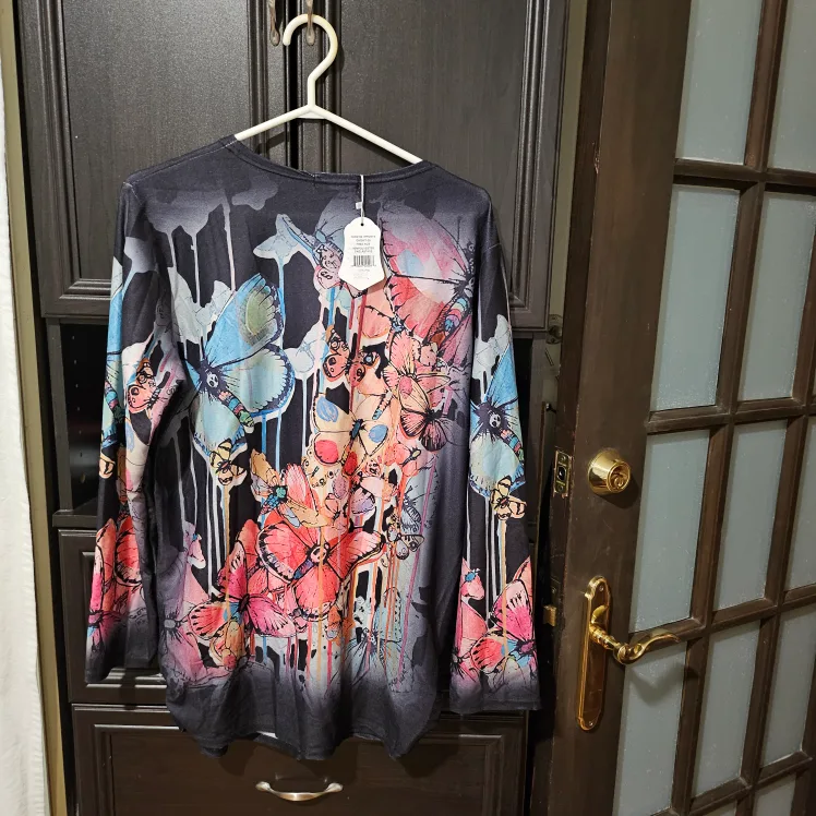 Women's long sleeve tunic top with butterfly and floral print image indicator(2)