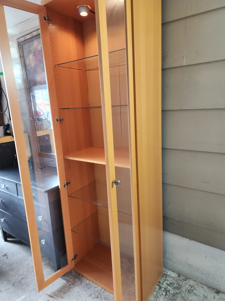 Light Oak Display Cabinet with Glass Doors and Interior Lighting - photo 5