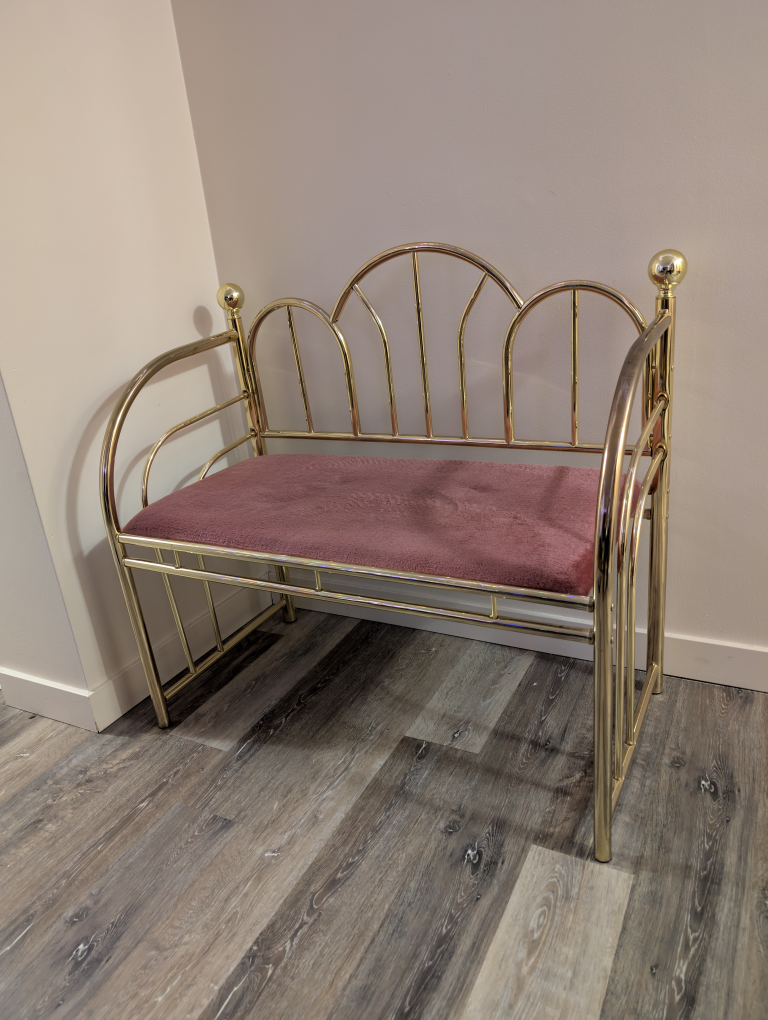 Vintage Brass Bench with Pink Cushion