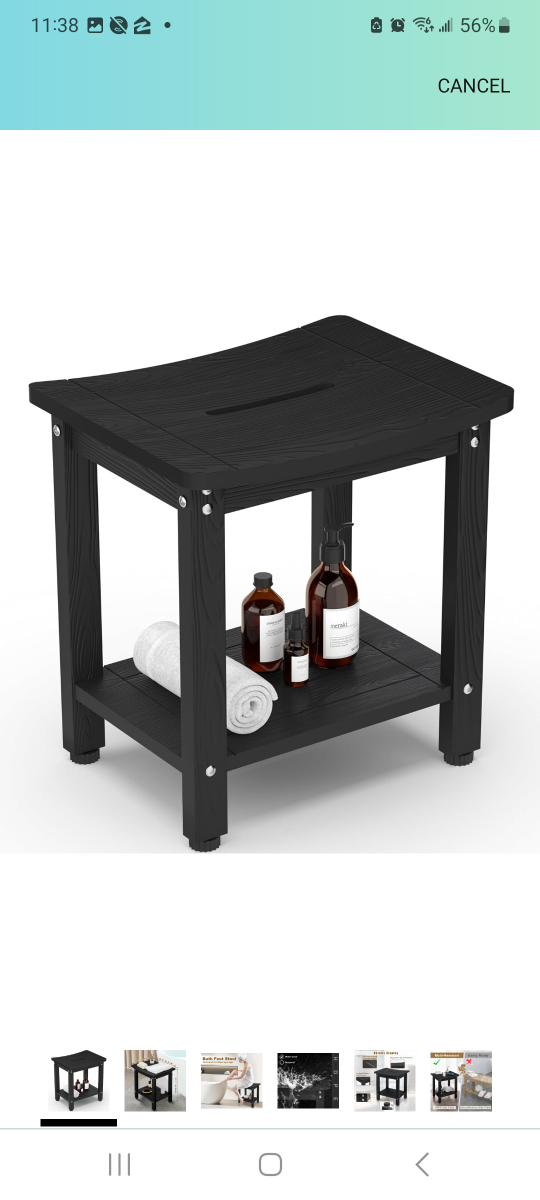 Black Shower Bench with Shelf 🏈