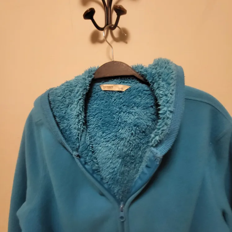 Old Navy Teal Sherpa-Lined Zip-Up Hoodie - Size L/G Like New image indicator(3)