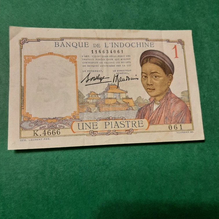 Vintage Banque de l'Indochine One Piastre Banknote - photo 2