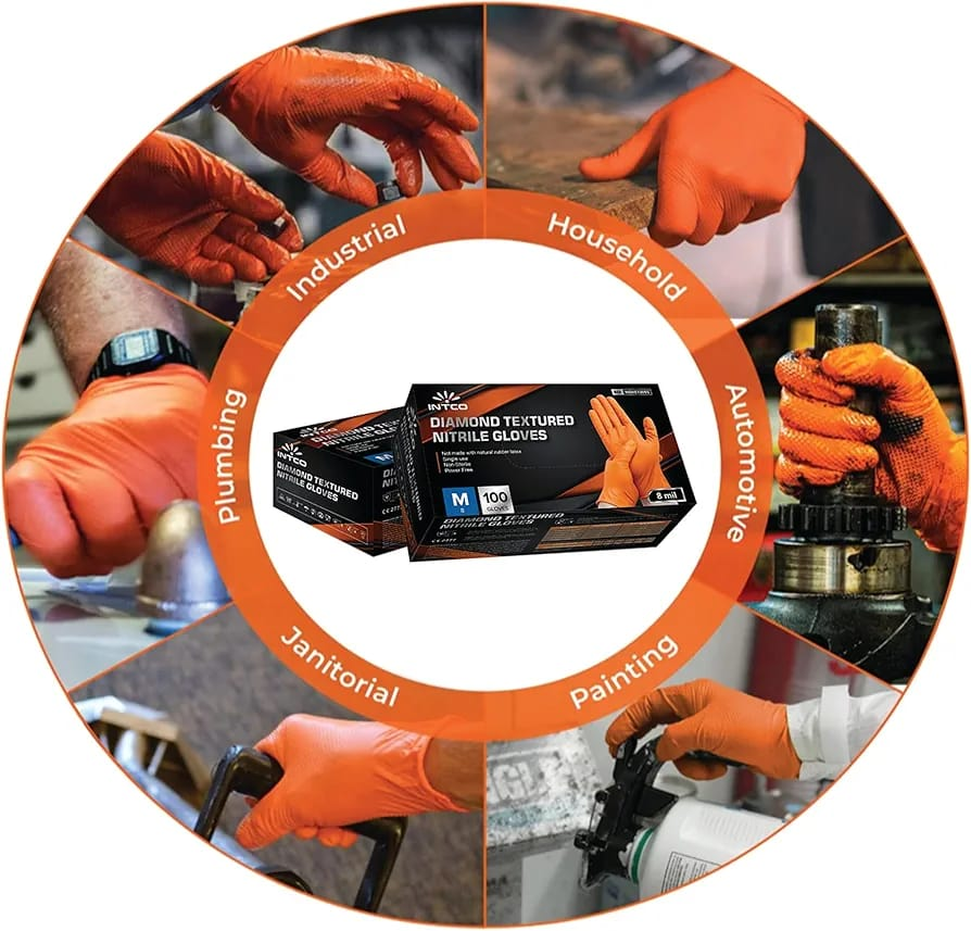 INTCO Diamond Textured Nitrile Gloves - Size Large - 100 Count