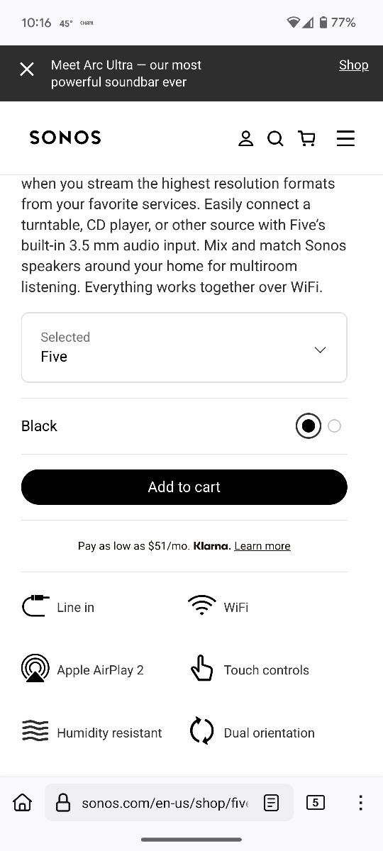 Sonos Five Premium Wireless Speaker - Black - photo 4