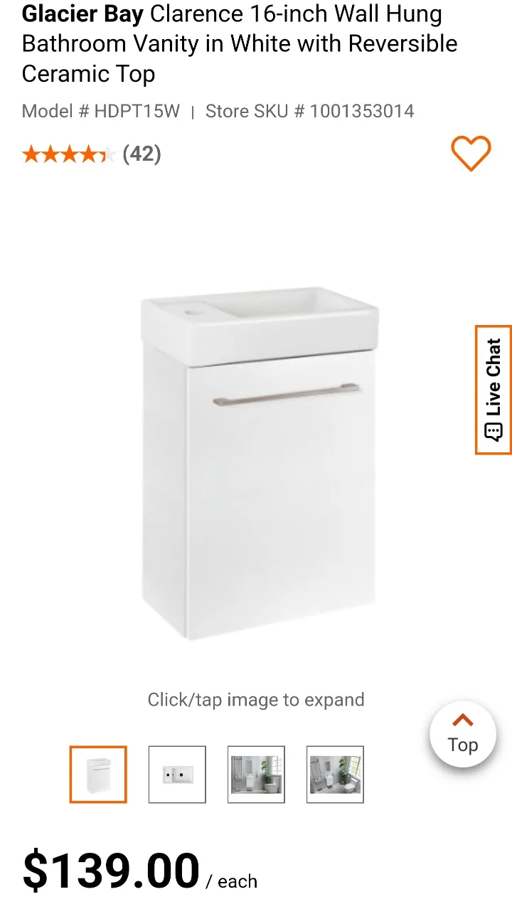 16 inch Wall Hung Vanity Combo in White thumbnail