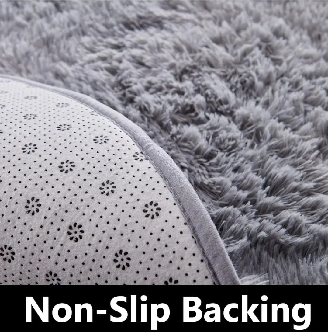 Fluffy Grey Round Rug - 1.7 inches Thick, Non-Slip Backing image indicator(5)