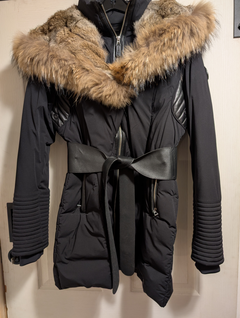 Rudsak Women's Black Fur-Trimmed Down-Filled Parka with Belt
